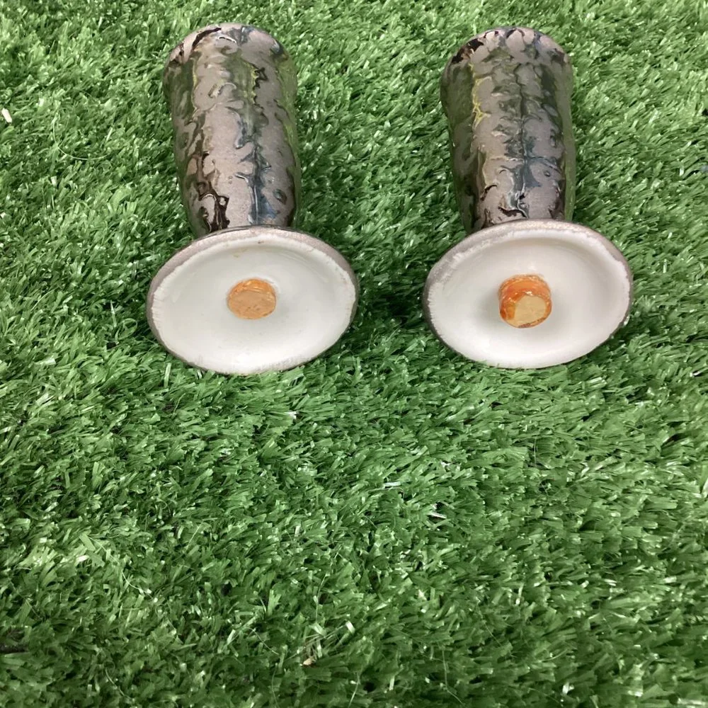 Vintage Salt Pepper Shakers Silver Two Tone Ceramic